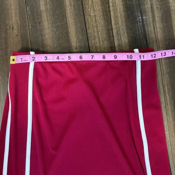 Y2K Sz S Red White Stripe Maxi Skirt Stretchy Bodycon Elastic Waist Fall Preppy - Picture 2 of 8